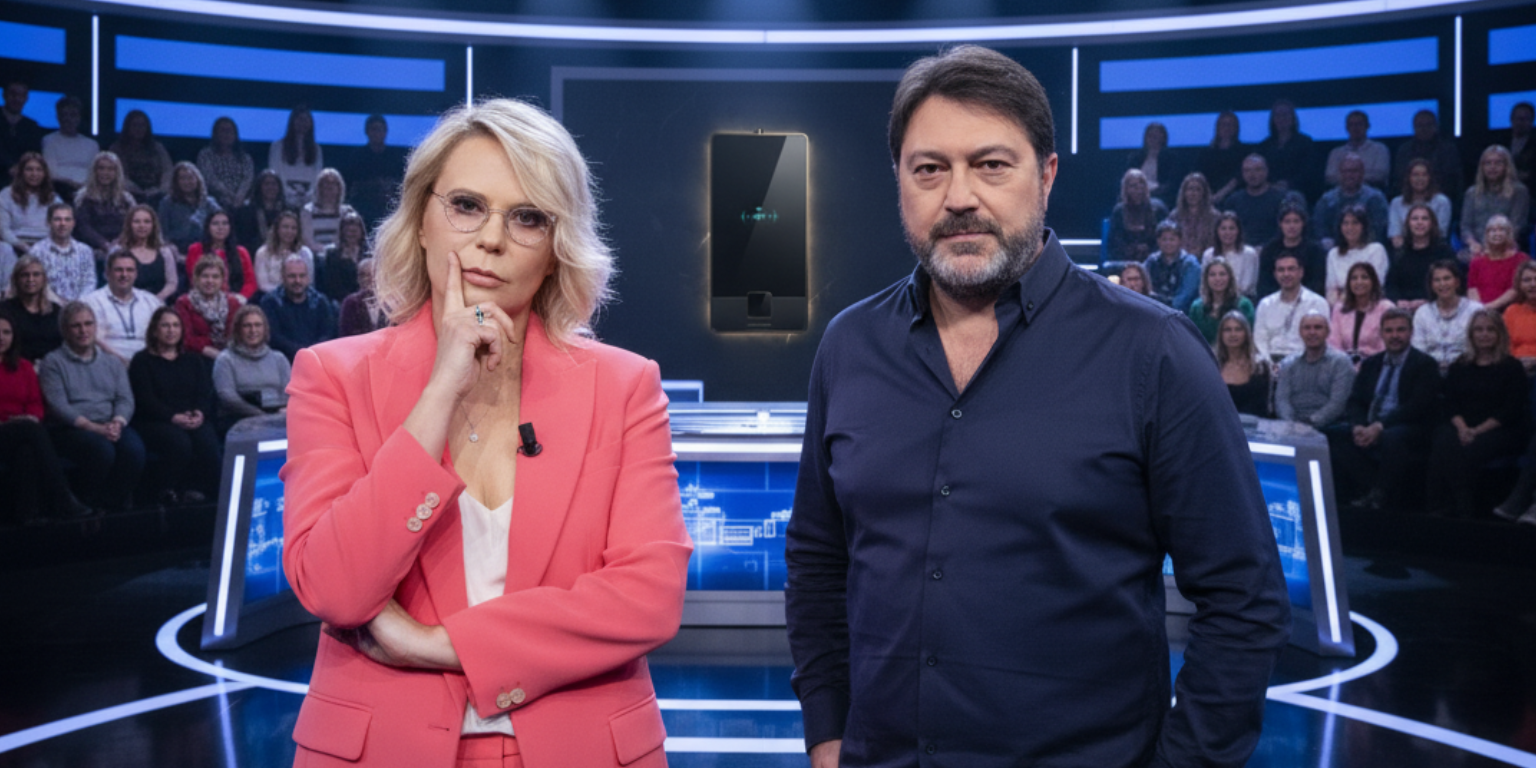 Intervista in studio con grafici sui consumi energetici